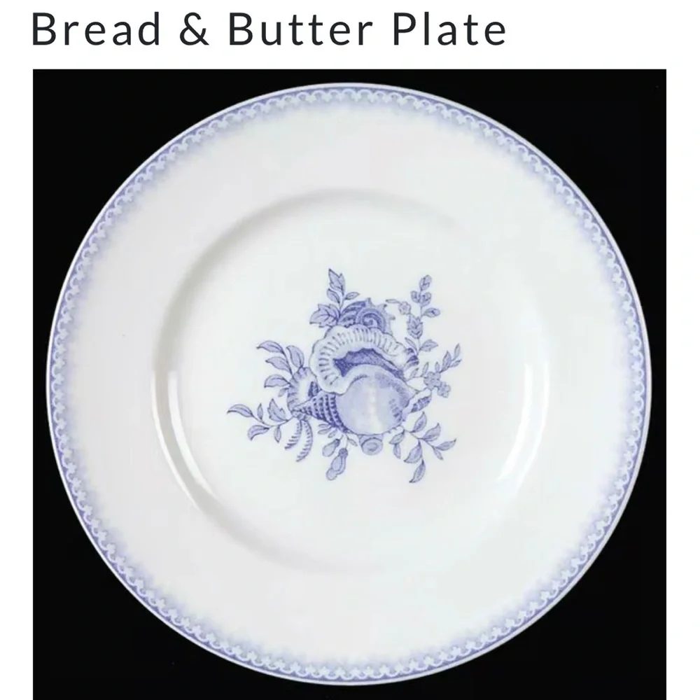 Wedgwood Seashell Blue & White Floral 5 Pc Place Setting England Coastal EUC